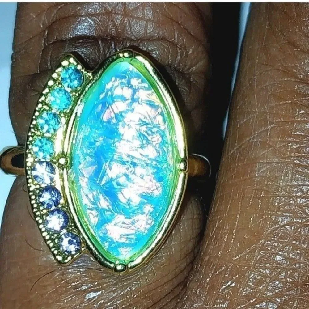 Exquisite Lab Created Opal Stone Ring  sz 7